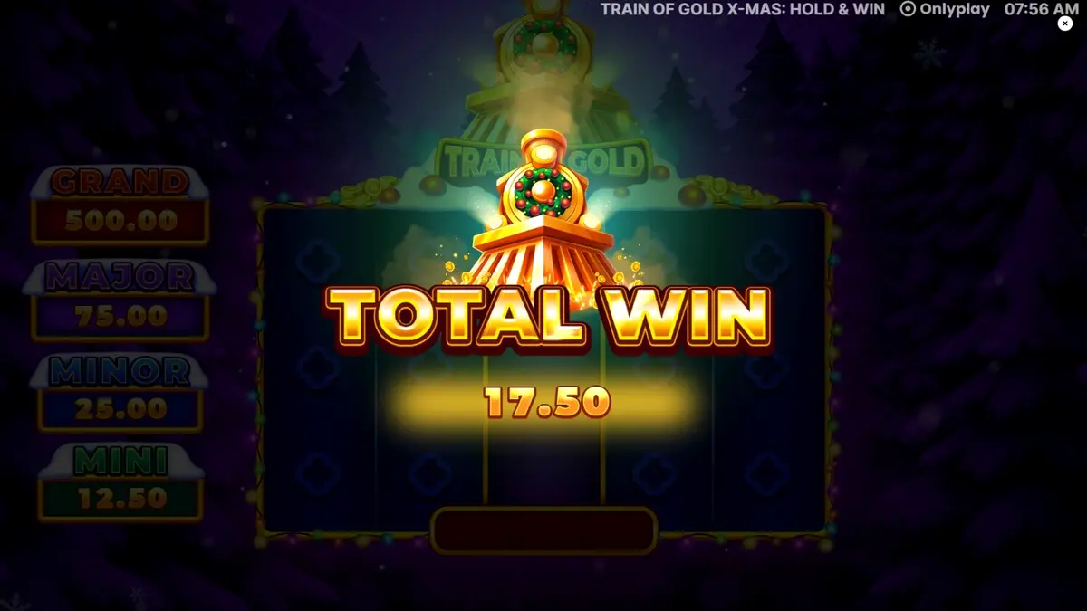 Giao diện trò chơi slot Train of Gold X-Mas với chủ đề tàu hỏa và mùa đông